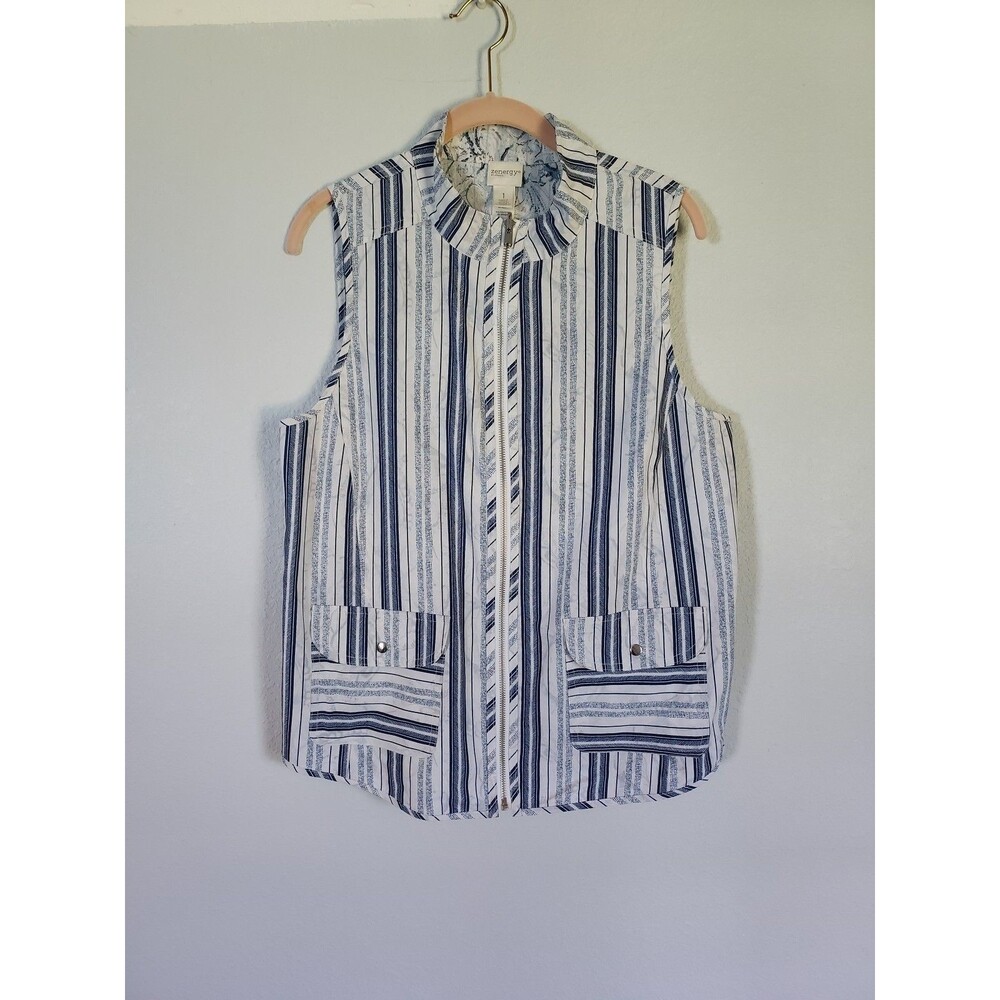 Zenergy by Chico's Women's 1 (M) Reversible Vest Zip Pockets Striped Paisley